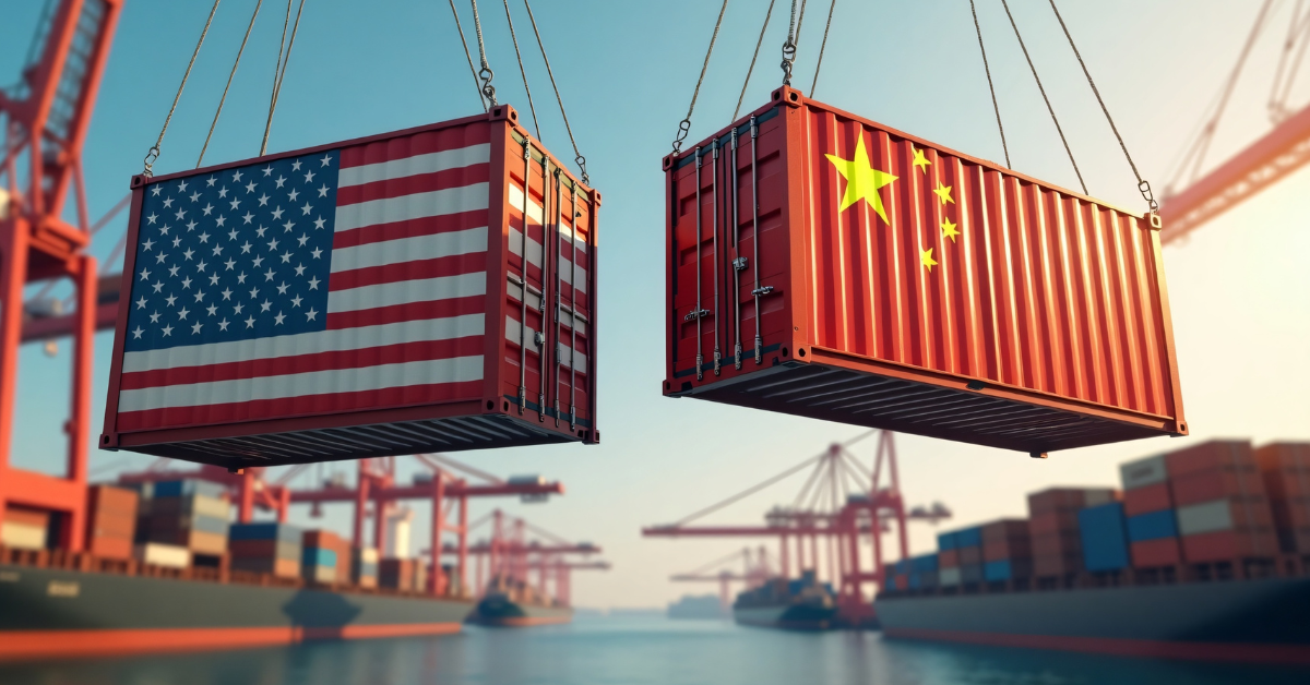 Shipping containers with U.S. and China flags